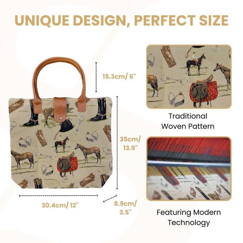 Signare Tapestry Foldable Tote Bag Reusable Shopping Bag Grocery Bag With Horse Design (FDAW-HOR) - Image 3
